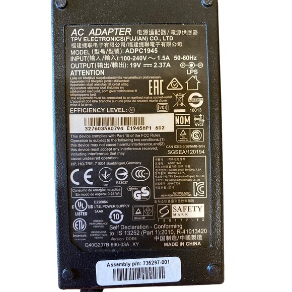 TPV Electronics AC Adapter Model ADPC1945 Electronics Power Cord - Picture 2 of 2